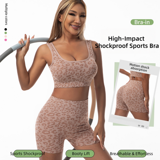 VVL Women's Solid Wide-Strap Cami Backless Top & High Waist Leopard Print Yoga Set, Sporty Comfy Breathable Outfits for Yoga Gym Workout Running,Breathable Seamless Gym Training for All Seasons