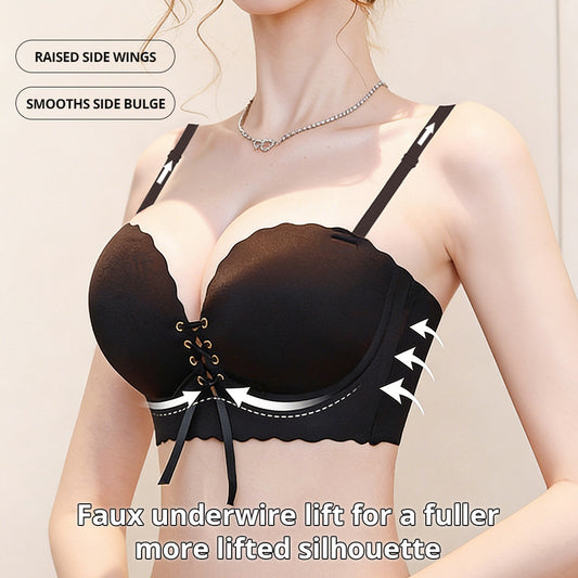 VVL Women's Lifts & Minimizes Wireless Push-Up Bra with Adjustable Detachable Straps Comfort Seamless Side Support for Daily Wear