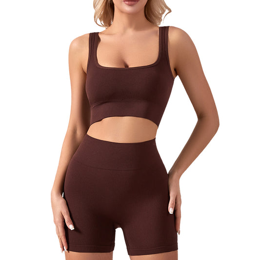 VVL Women's Backless Halter Crop Top & High Waist Shorts Workout Gym Yoga Set,Sporty Breathable Comfy Fitness Outfits for Women,Ladies Gym Clothes