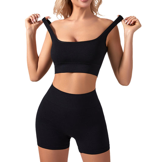 VVL Women's Backless Halter Crop Top & High Waist Shorts Workout Gym Yoga Set,Sporty Breathable Comfy Fitness Outfits for Women,Ladies Gym Clothes