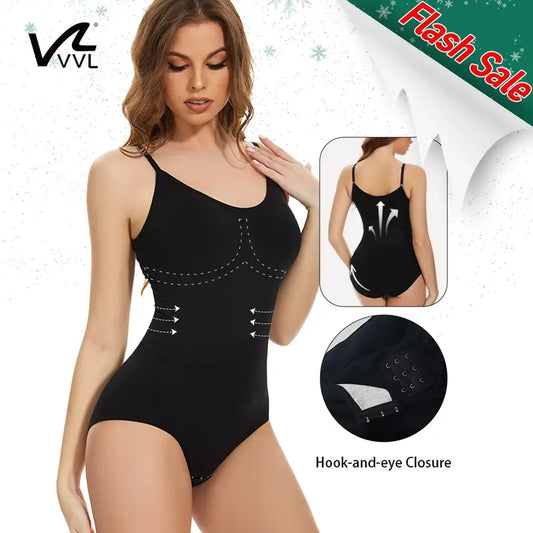 VVL Women's Black Seamless Bodysuit – Breathable, Tummy Control Shapewear with Adjustable Straps, Plus-Size Faja Butt Lifter, Easy On & Off