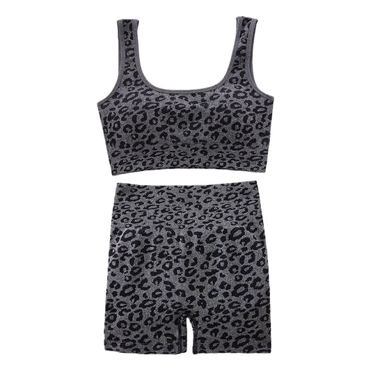 VVL Women's Solid Wide-Strap Cami Backless Top & High Waist Leopard Print Yoga Set, Sporty Comfy Breathable Outfits for Yoga Gym Workout Running,Breathable Seamless Gym Training for All Seasons